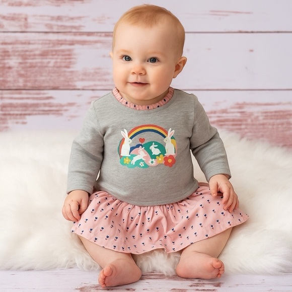 BABY BODEN Rainbow Bunny Dress Y0874 - Picture 1 of 9